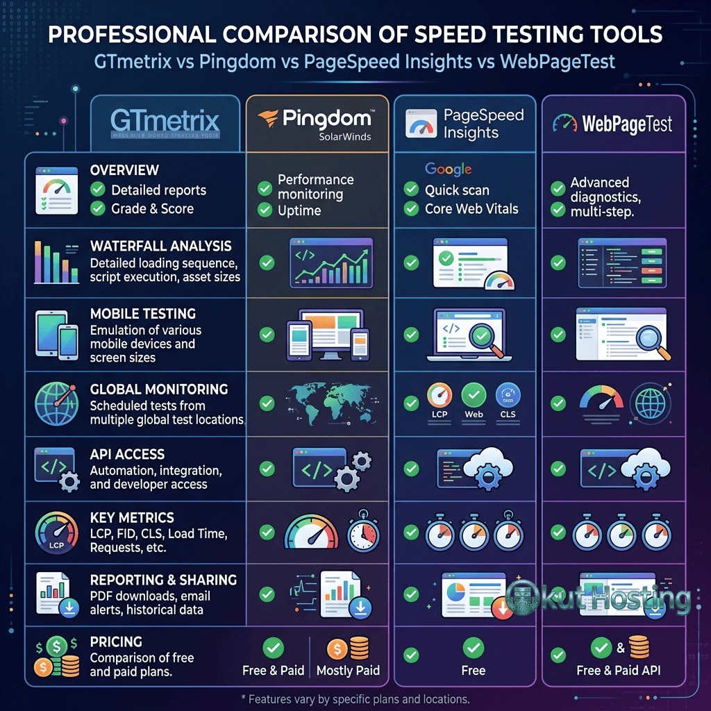 Speed testing tools feature comparison